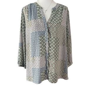 NYDJ Multicolor Geometric Pintuck Blouse US L